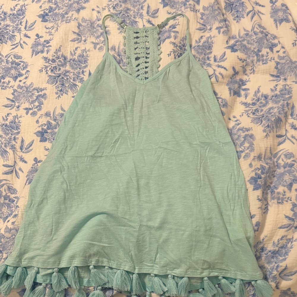 Lilly Pulitzer Light Aqua Crochet-Back Tank